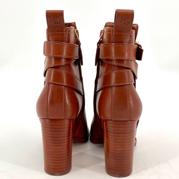 Lauren Ralph Lauren Madisyn Bootie Size 7B Polo Tan Leather Buckled Ankle Strap - Picture 7 of 16
